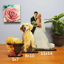 Load image into Gallery viewer, 5x7 Double Sided PhotoStatuettes™, Acrylic Photo Cut Outs, Picture Sculptures, Photo Cutouts, Picture Statuettes