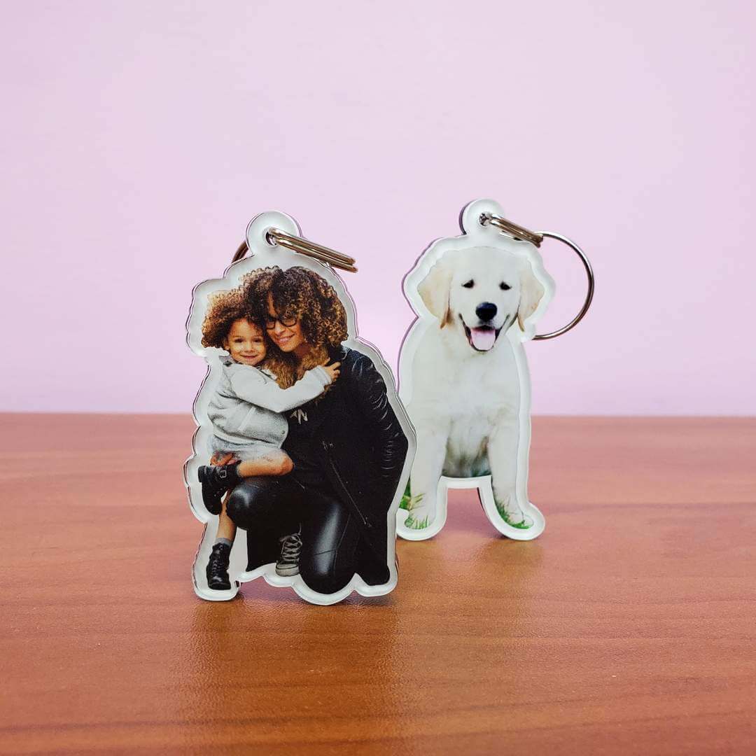 2 Keychain Two Full Cut Out Photo Keychains Set, Acrylic, Custom from your own ph
